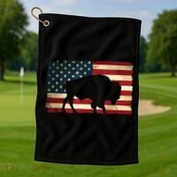 Retro Buffalo American Flag USA Bison Golf Towel thumb 1