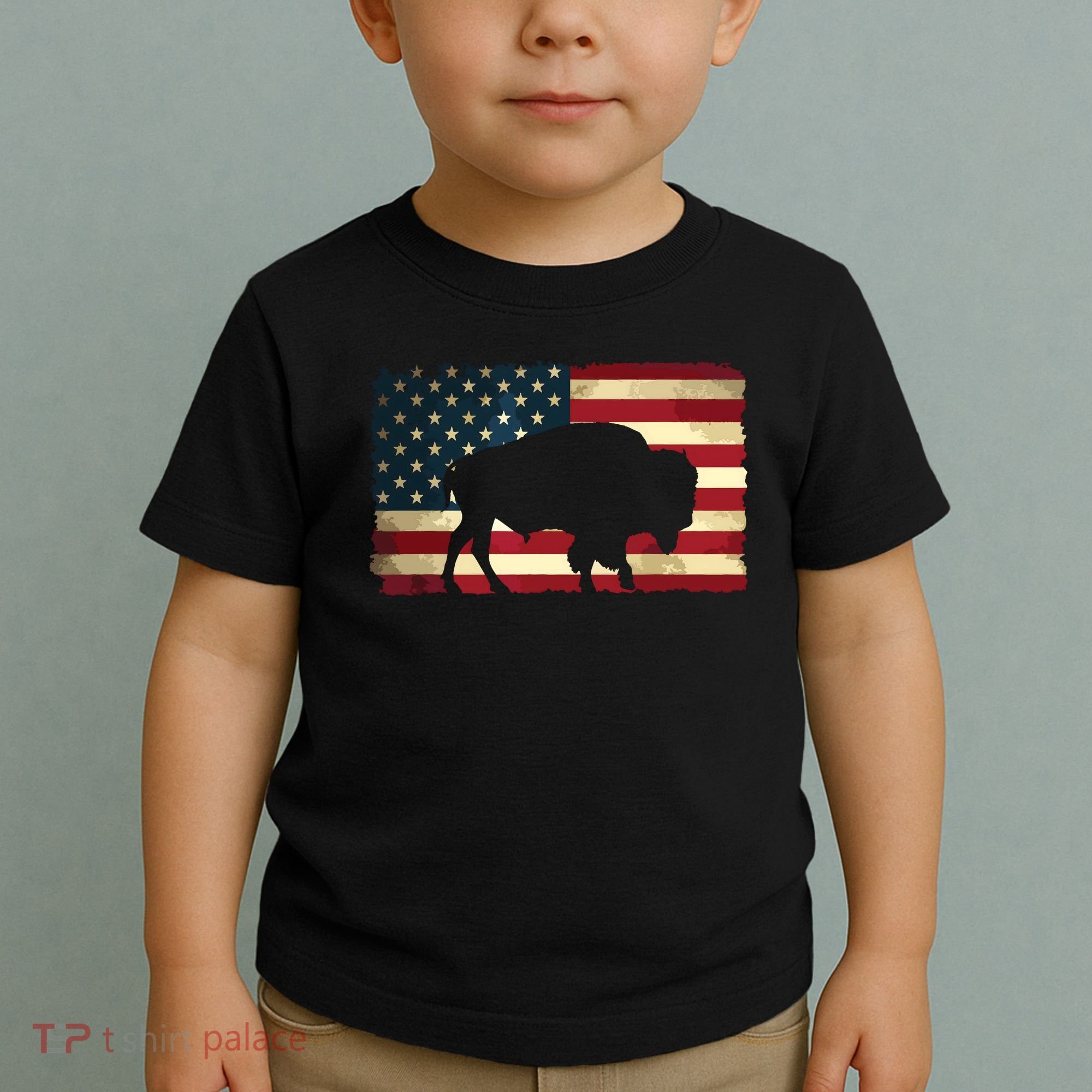 Retro Buffalo American Flag USA Bison Toddler T-Shirt