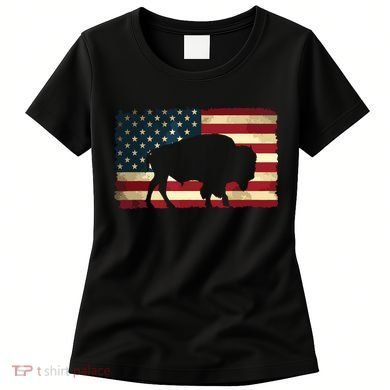 Retro Buffalo American Flag USA Bison Women's T-Shirt