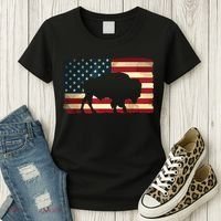 Retro Buffalo American Flag USA Bison Women's T-Shirt thumb 3