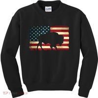Retro Buffalo American Flag USA Bison Kids Sweatshirt thumb 0