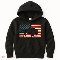 Retro Buffalo American Flag USA Bison Kids Hoodie thumb 0