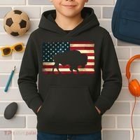 Retro Buffalo American Flag USA Bison Kids Hoodie thumb 2