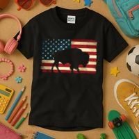 Retro Buffalo American Flag USA Bison Kids T-Shirt thumb 3