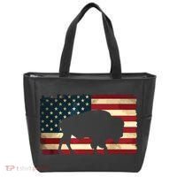 Retro Buffalo American Flag USA Bison Tote Bag thumb 0