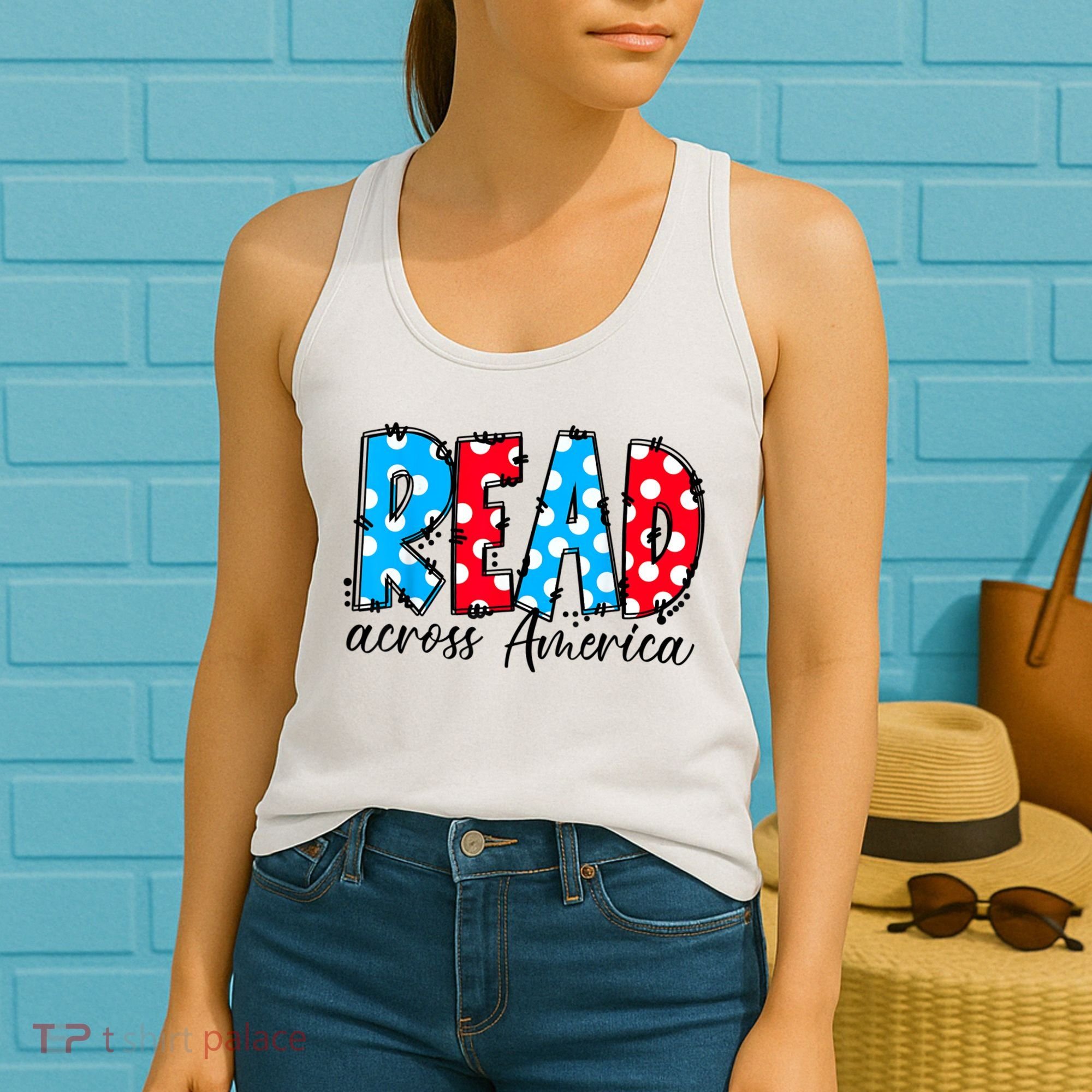Read Books Across America Funny Bookworm Reader Book Lover Women's Tank Top