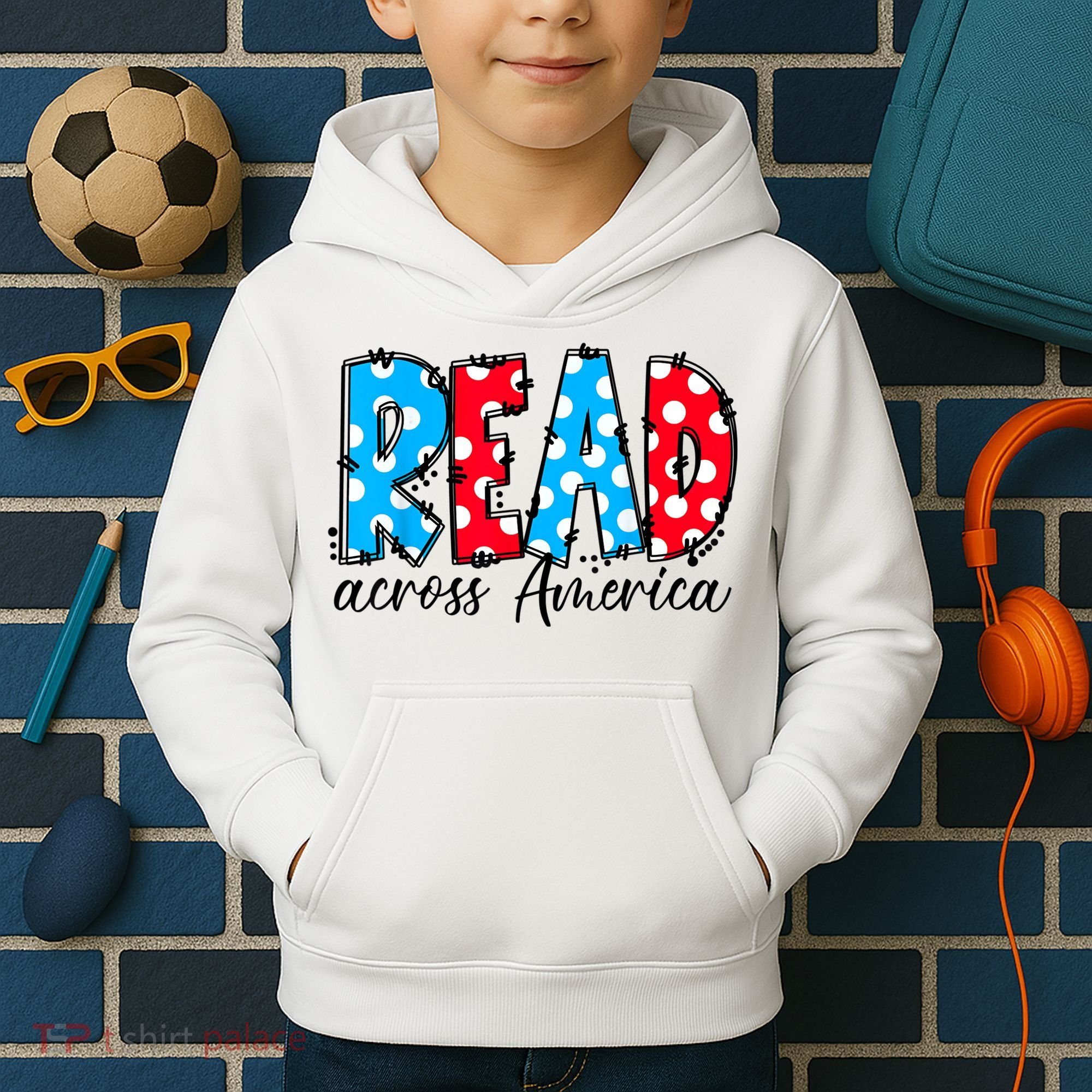 Read Books Across America Funny Bookworm Reader Book Lover Kids Hoodie