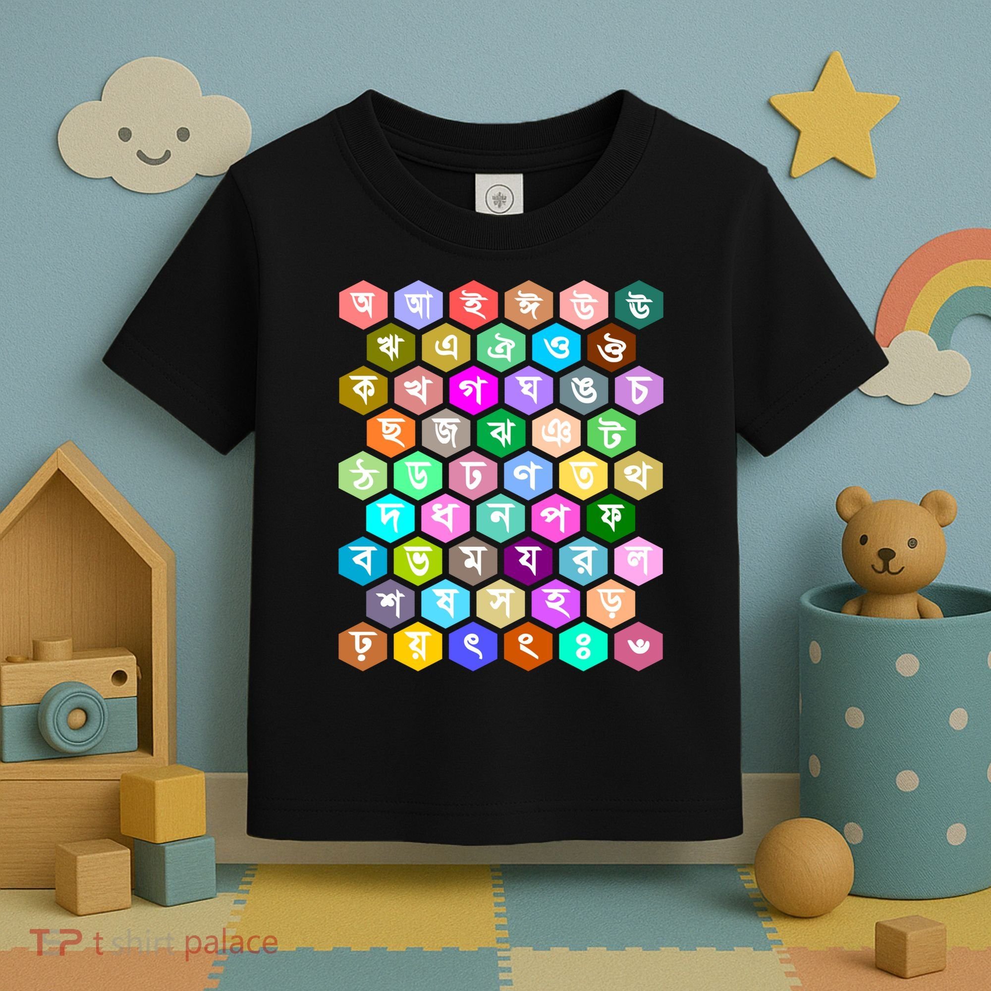 Rainbow Bangla Alphabets Letters Learning Bengali Toddler T-Shirt