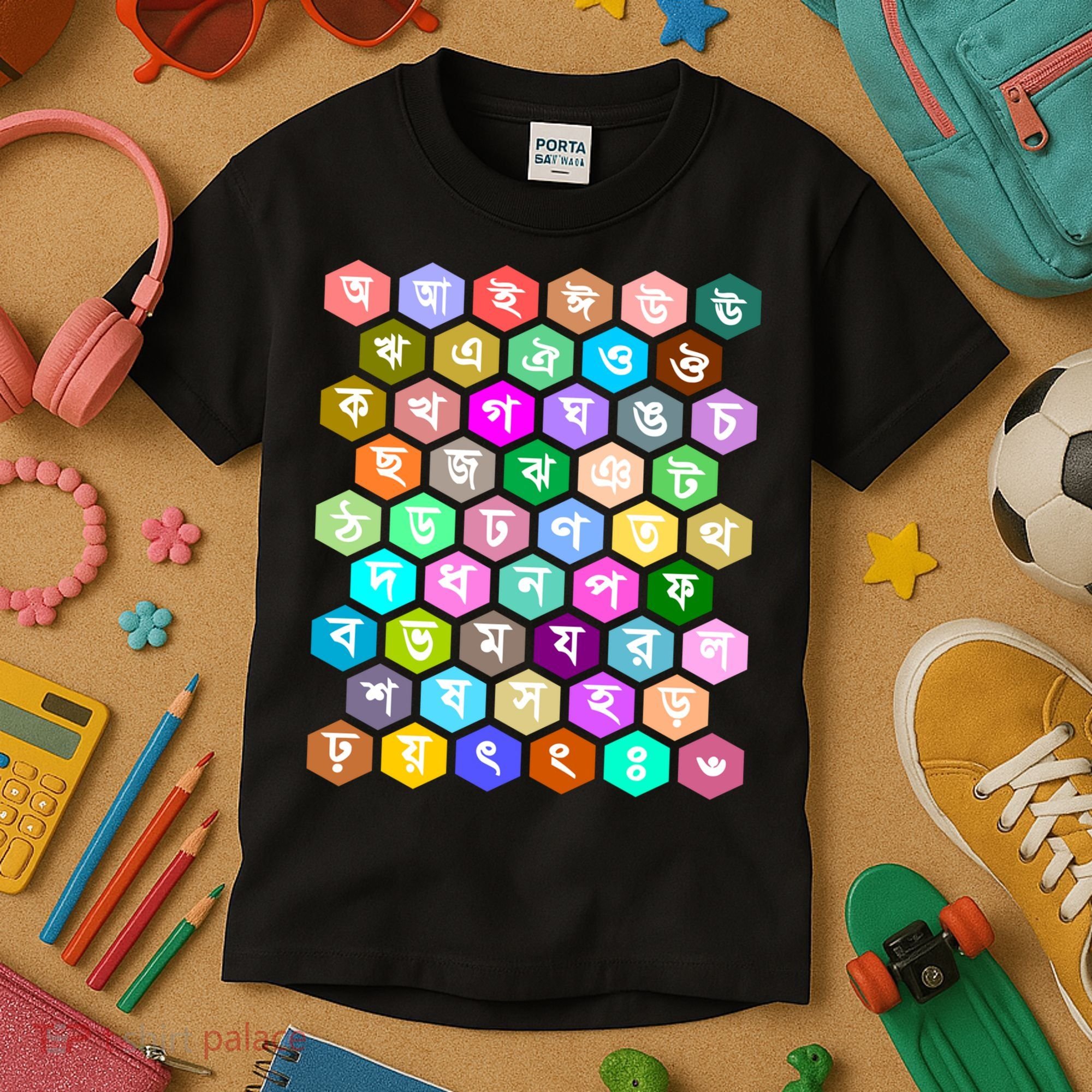 Rainbow Bangla Alphabets Letters Learning Bengali Kids T-Shirt