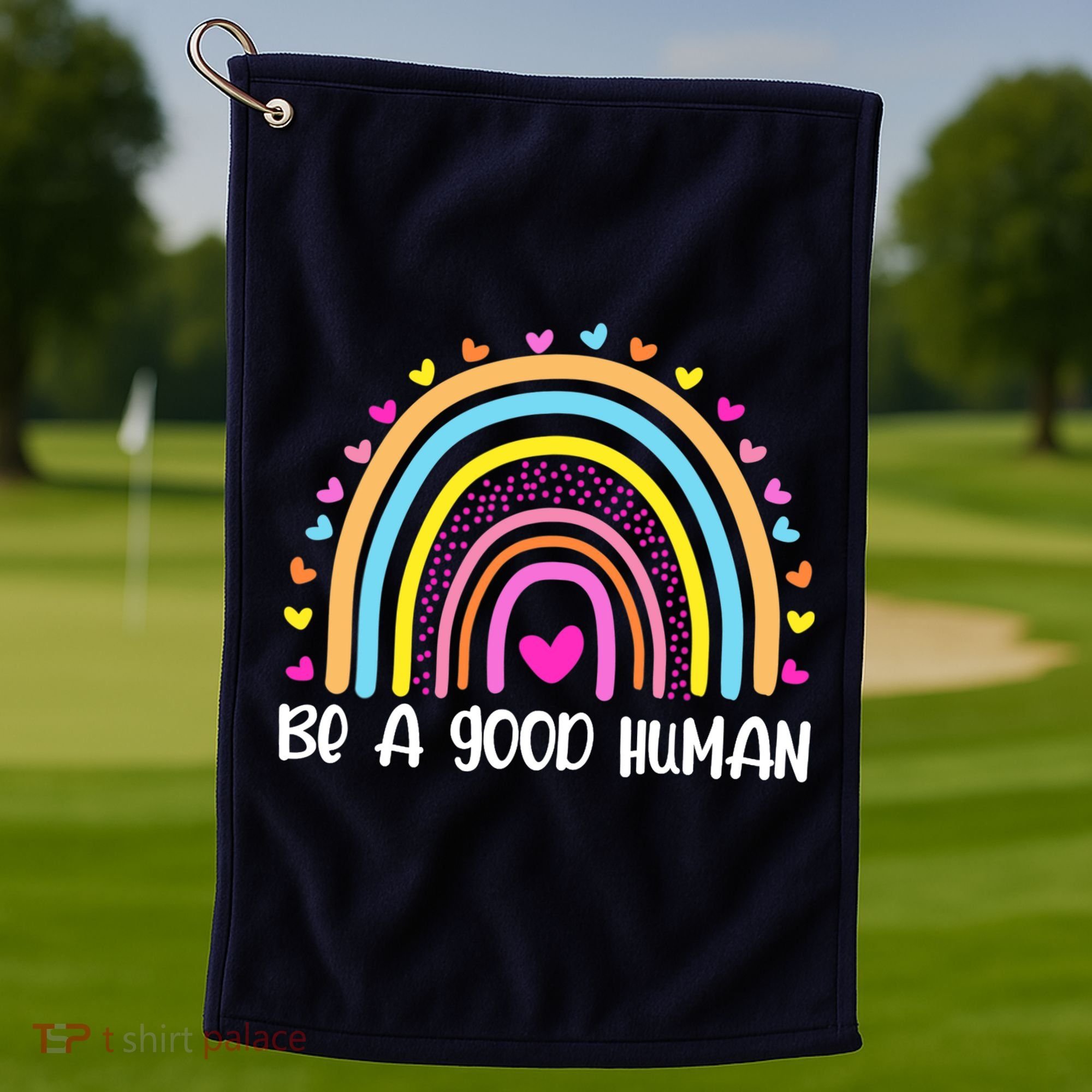 Retro Be A Good Human Saying Kindness Quote Positive Message Golf Towel