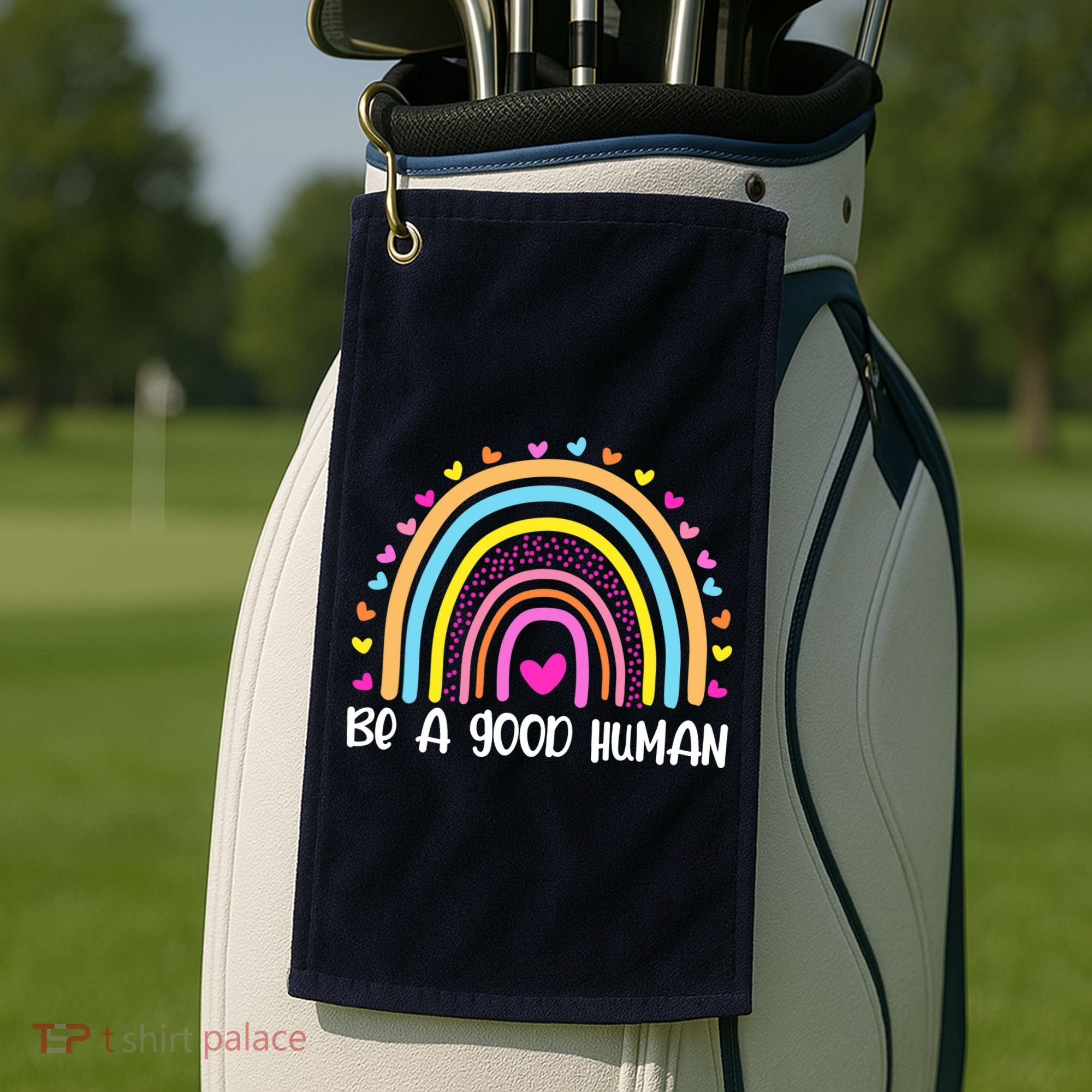 Retro Be A Good Human Saying Kindness Quote Positive Message Golf Towel