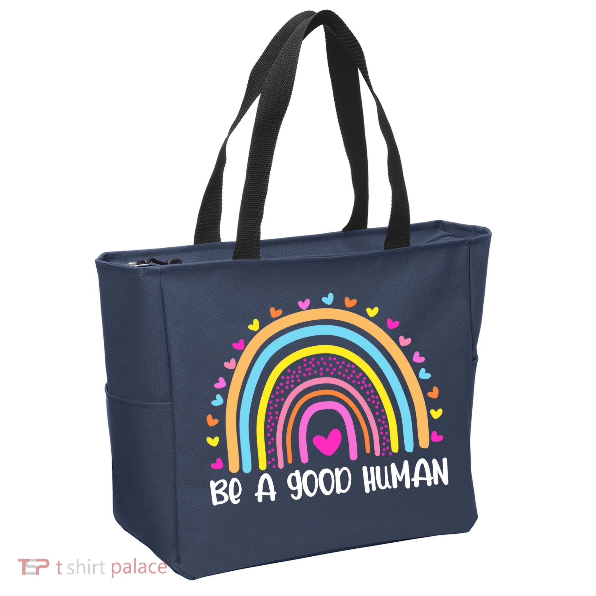 Retro Be A Good Human Saying Kindness Quote Positive Message Tote Bag