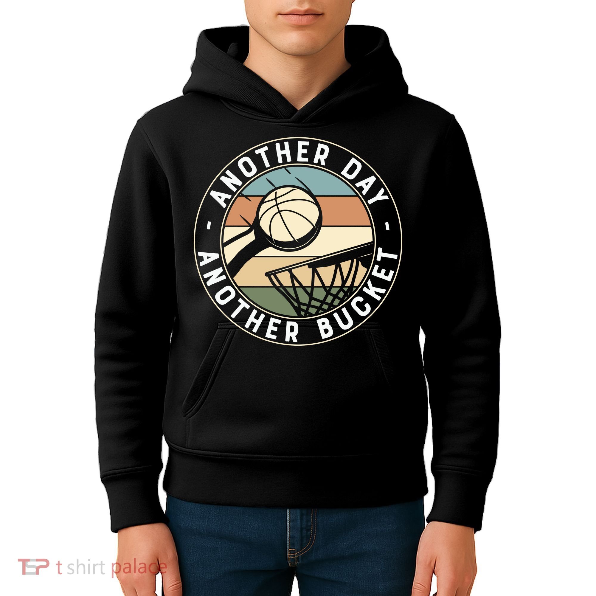 Retro Basketball Another Day Another Bucket Baller Kids Hoodie
