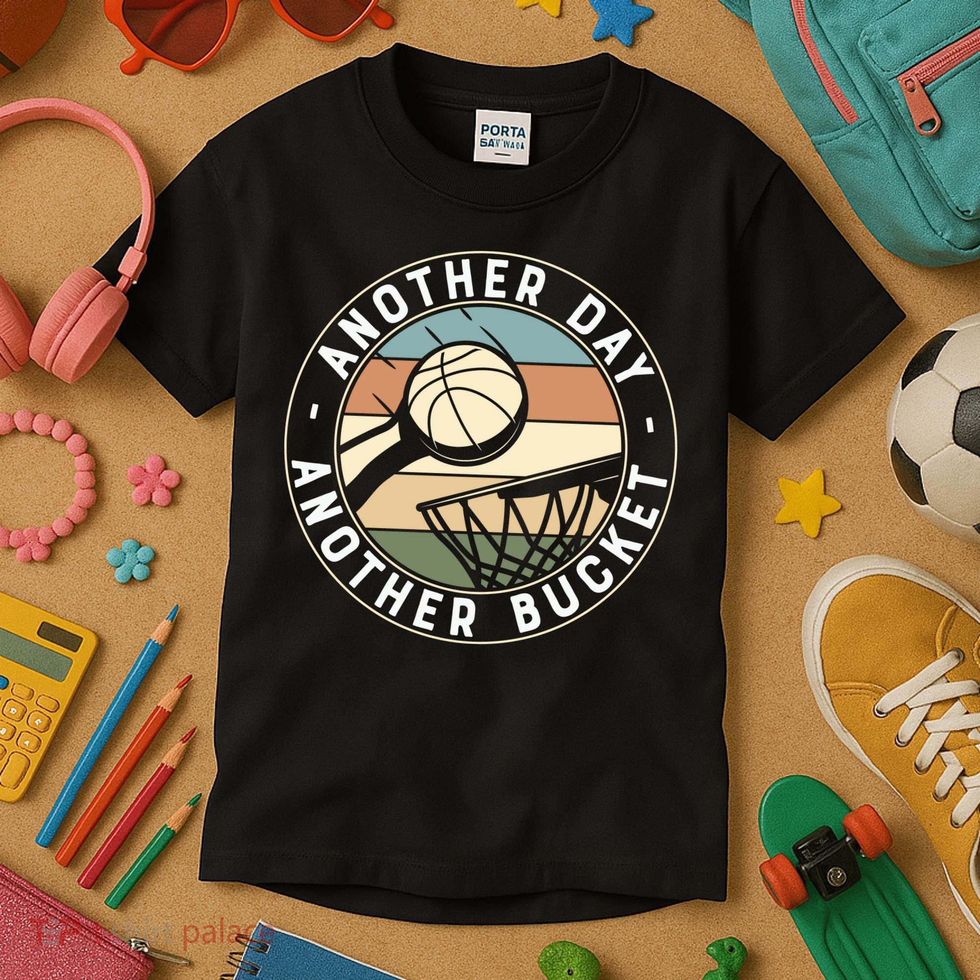Retro Basketball Another Day Another Bucket Baller Kids T-Shirt