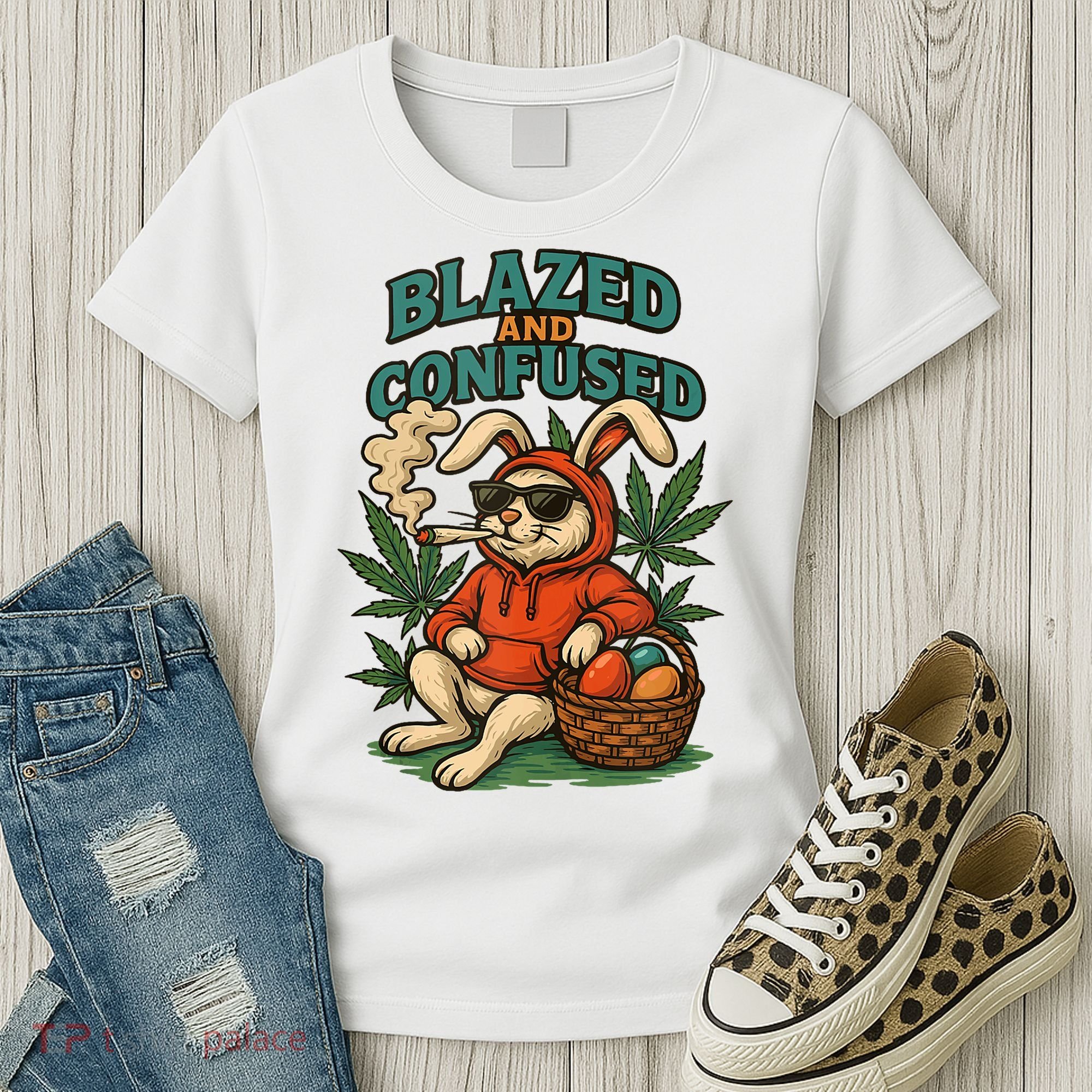  Rabbit Blazed And Confused Cool Bunny Easter Day 420 Tank Top Women's T-Shirt