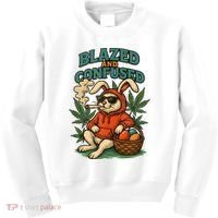  Rabbit Blazed And Confused Cool Bunny Easter Day 420 Tank Top Kids Sweatshirt thumb 0