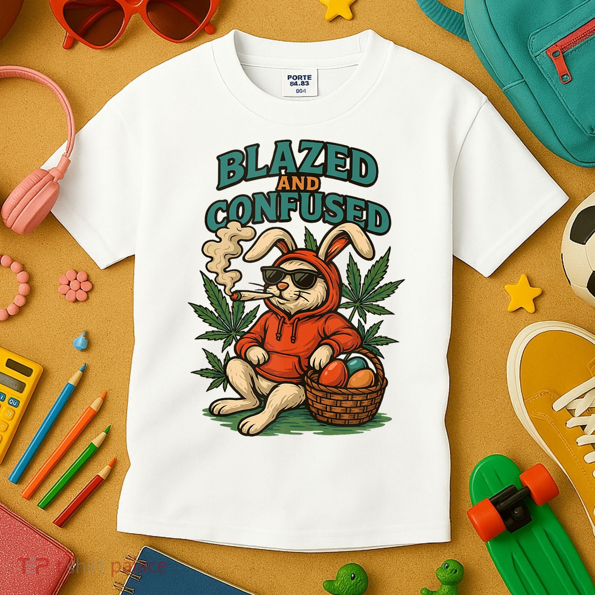  Rabbit Blazed And Confused Cool Bunny Easter Day 420 Tank Top Kids T-Shirt