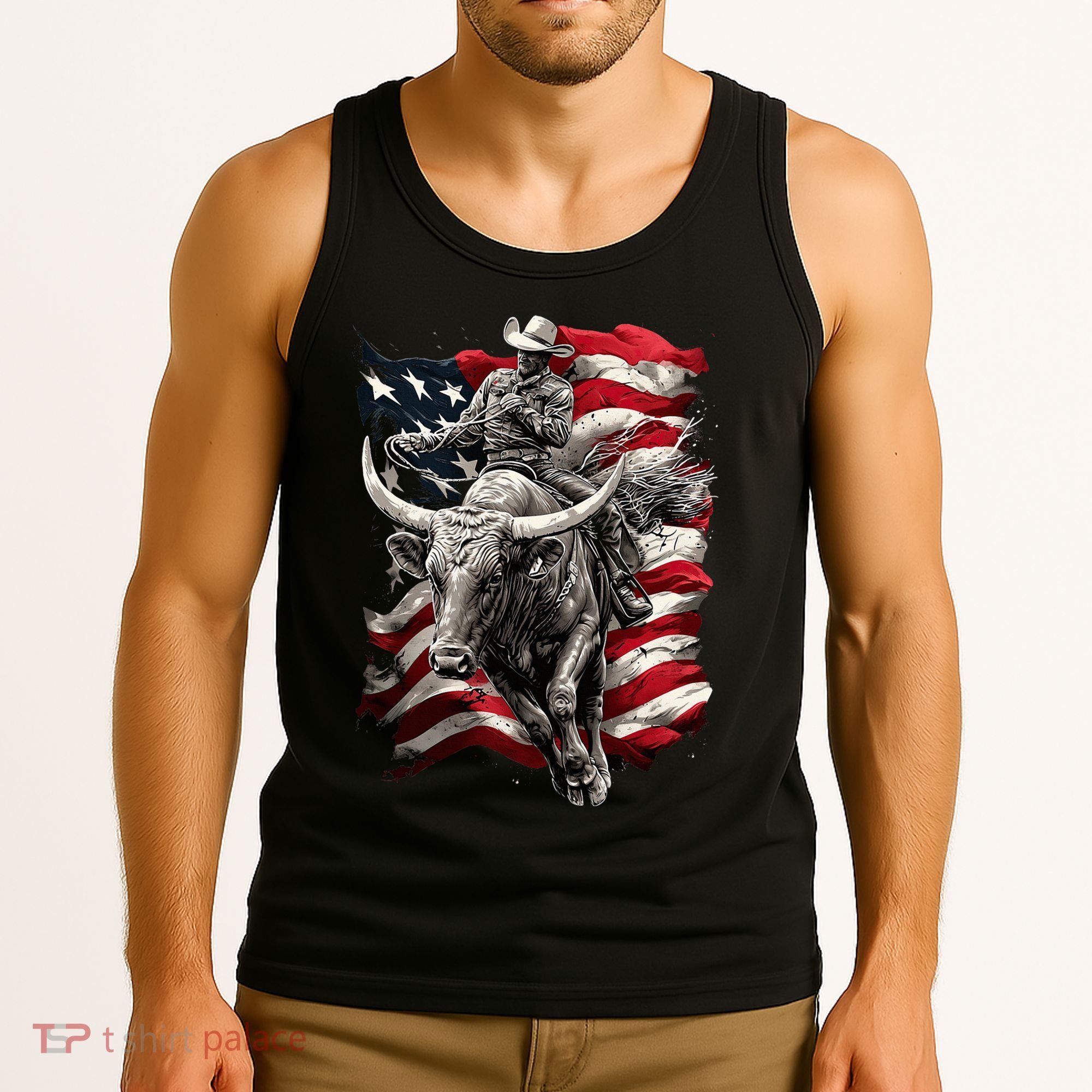 Rodeo Bucking Bull Riding Cowboy Western Tank Top