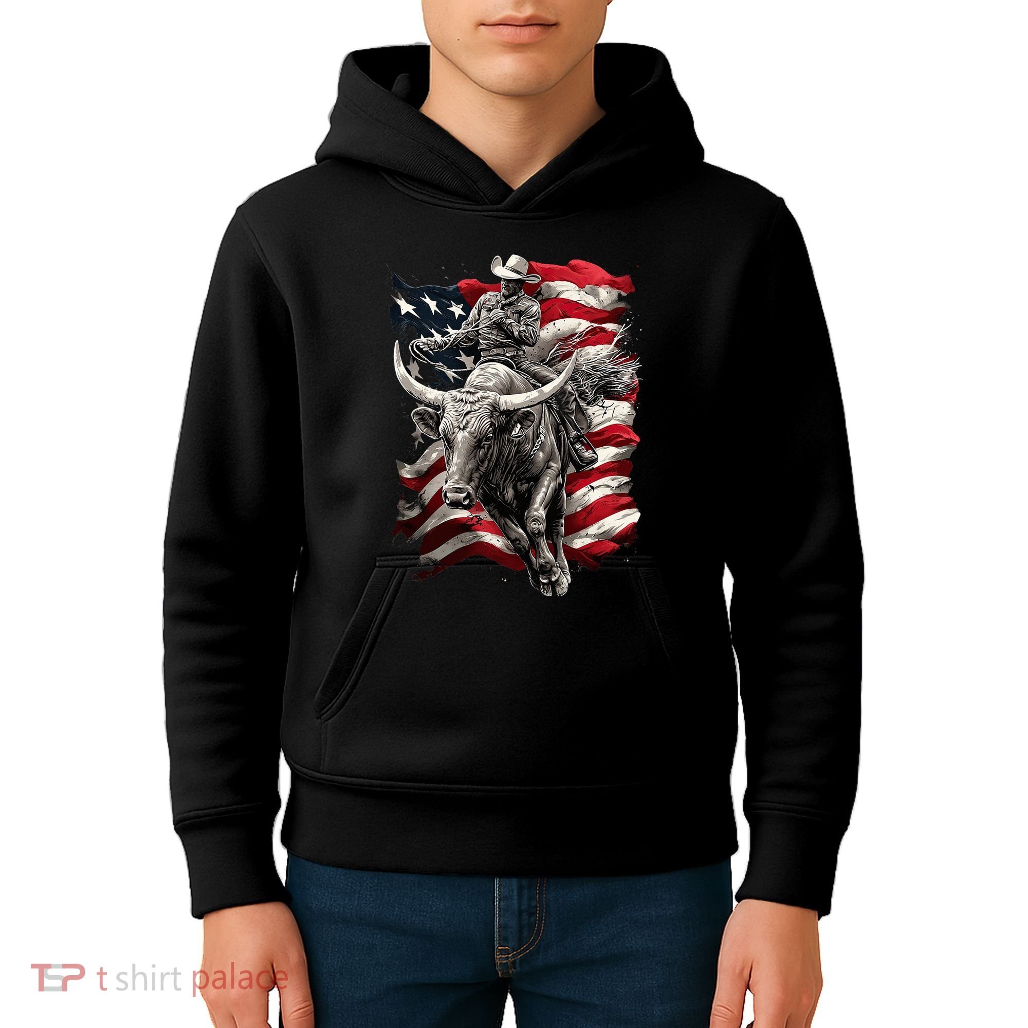 Rodeo Bucking Bull Riding Cowboy Western Kids Hoodie