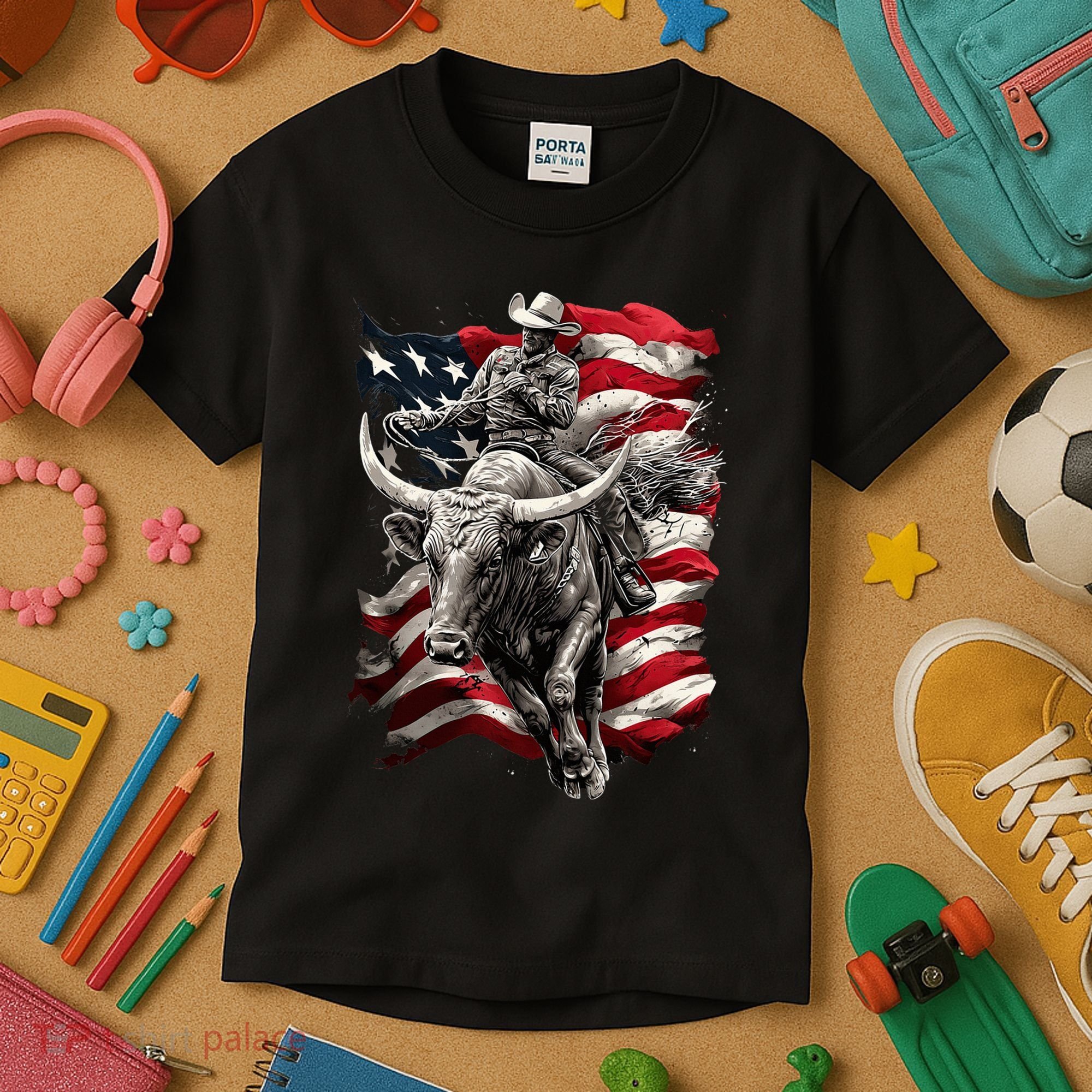Rodeo Bucking Bull Riding Cowboy Western Kids T-Shirt