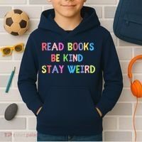 Read Books Be Kind Stay Weird Kids Hoodie thumb 2