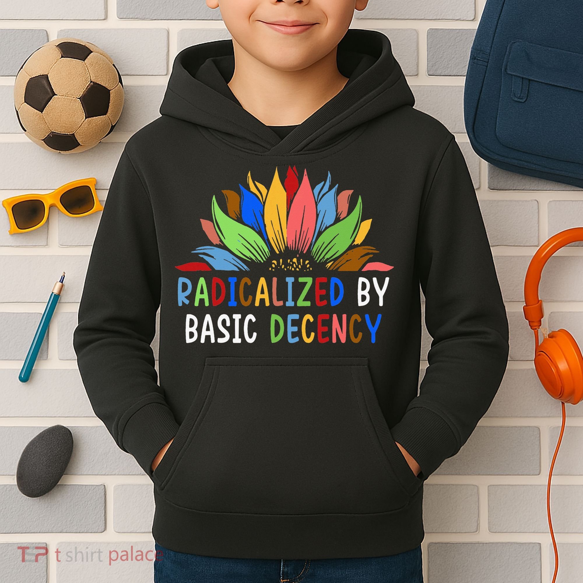 Radicalized By Basic Decency Sunflower Kids Hoodie