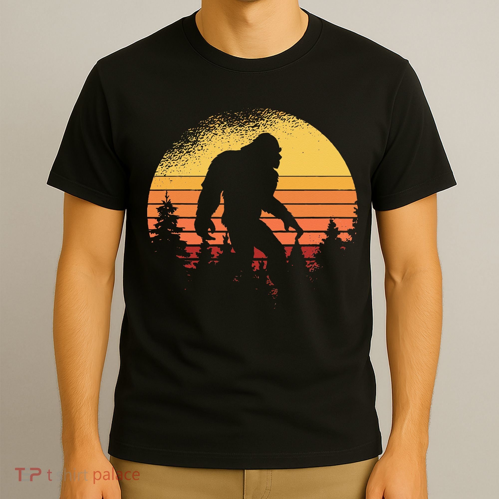 Retro Bigfoot Believer Silhouette Sasquatch Hide And Seek T-Shirt