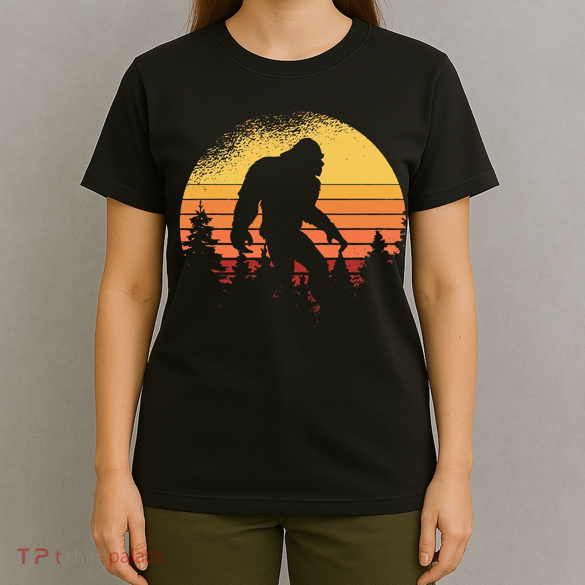 Retro Bigfoot Believer Silhouette Sasquatch Hide And Seek T-Shirt