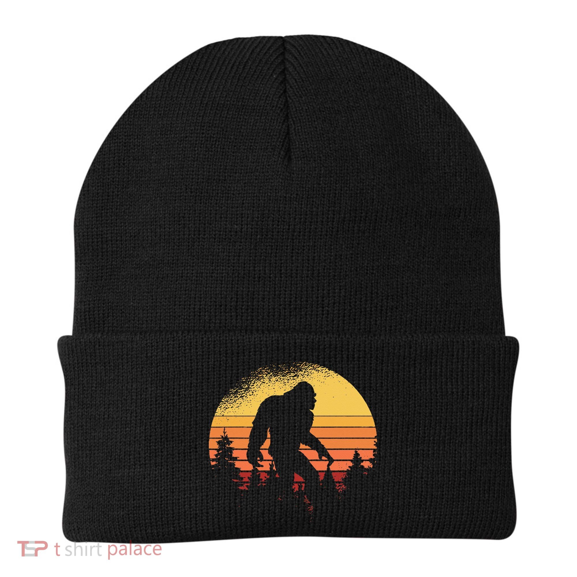 Retro Bigfoot Believer Silhouette Sasquatch Hide And Seek Beanie