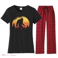 Retro Bigfoot Believer Silhouette Sasquatch Hide And Seek Women's Flannel Pajama Set thumb 0