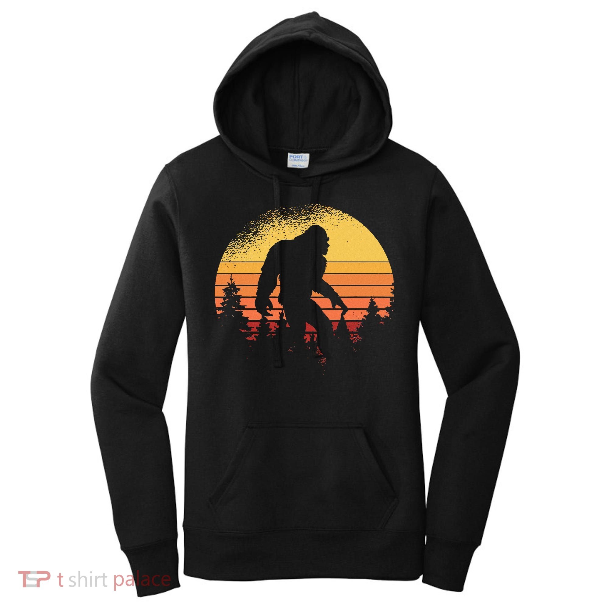 Retro Bigfoot Believer Silhouette Sasquatch Hide And Seek Women's Hoodie