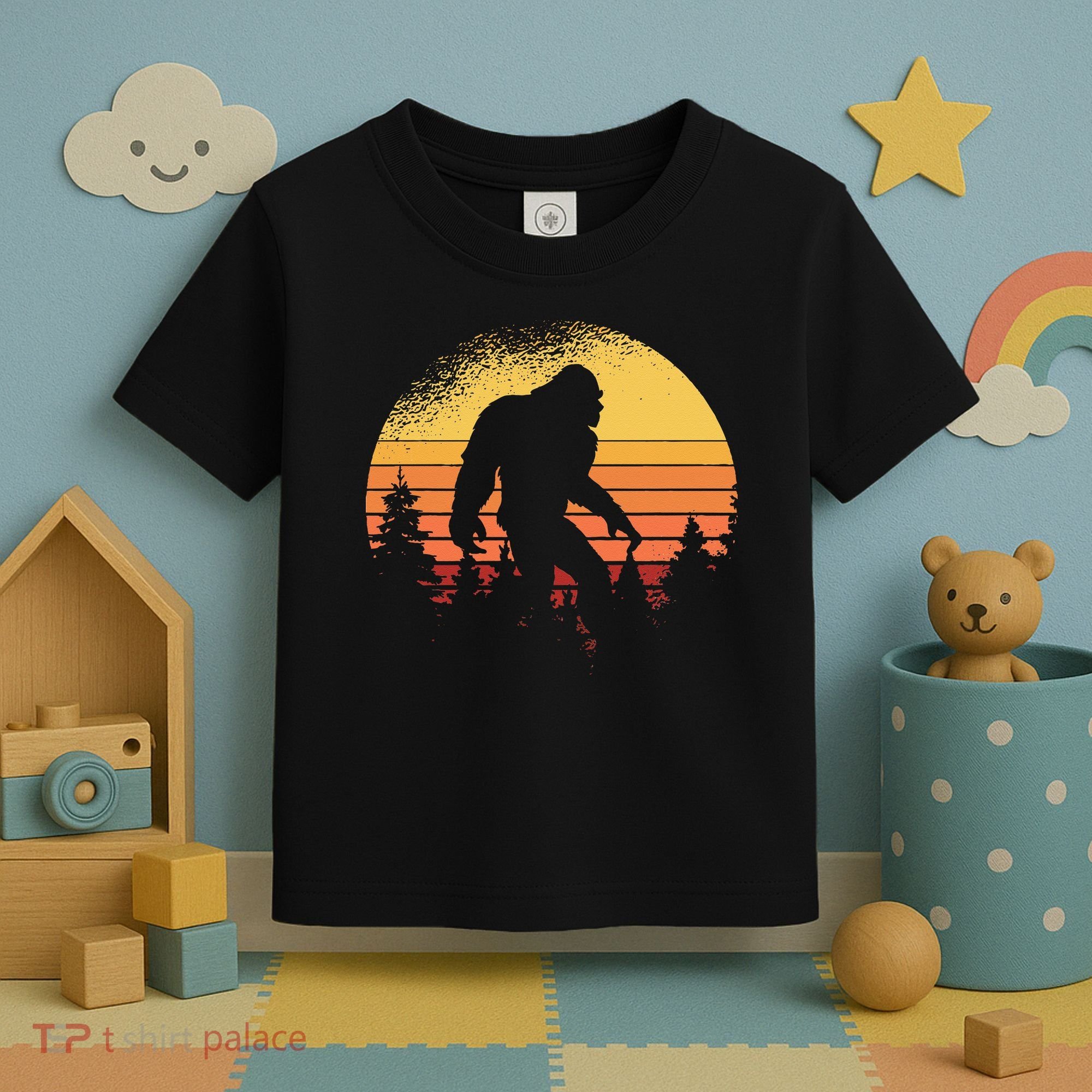 Retro Bigfoot Believer Silhouette Sasquatch Hide And Seek Toddler T-Shirt