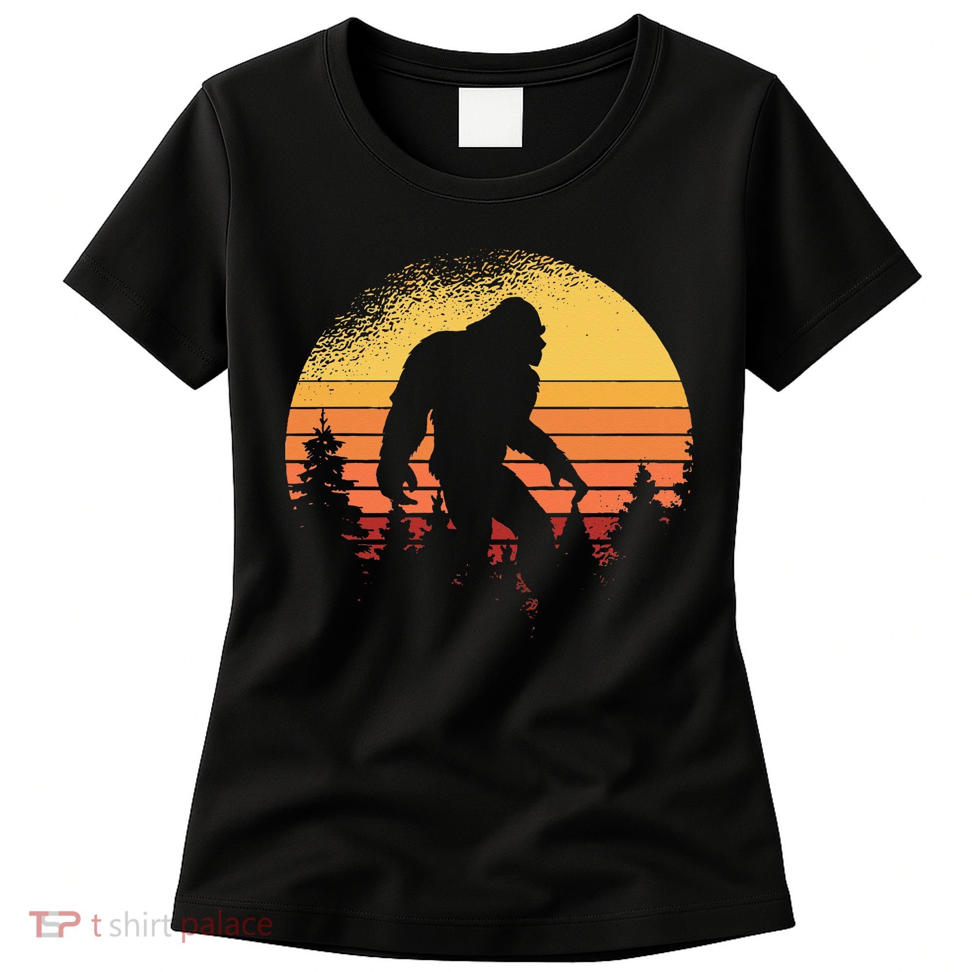 Retro Bigfoot Believer Silhouette Sasquatch Hide And Seek Women's T-Shirt