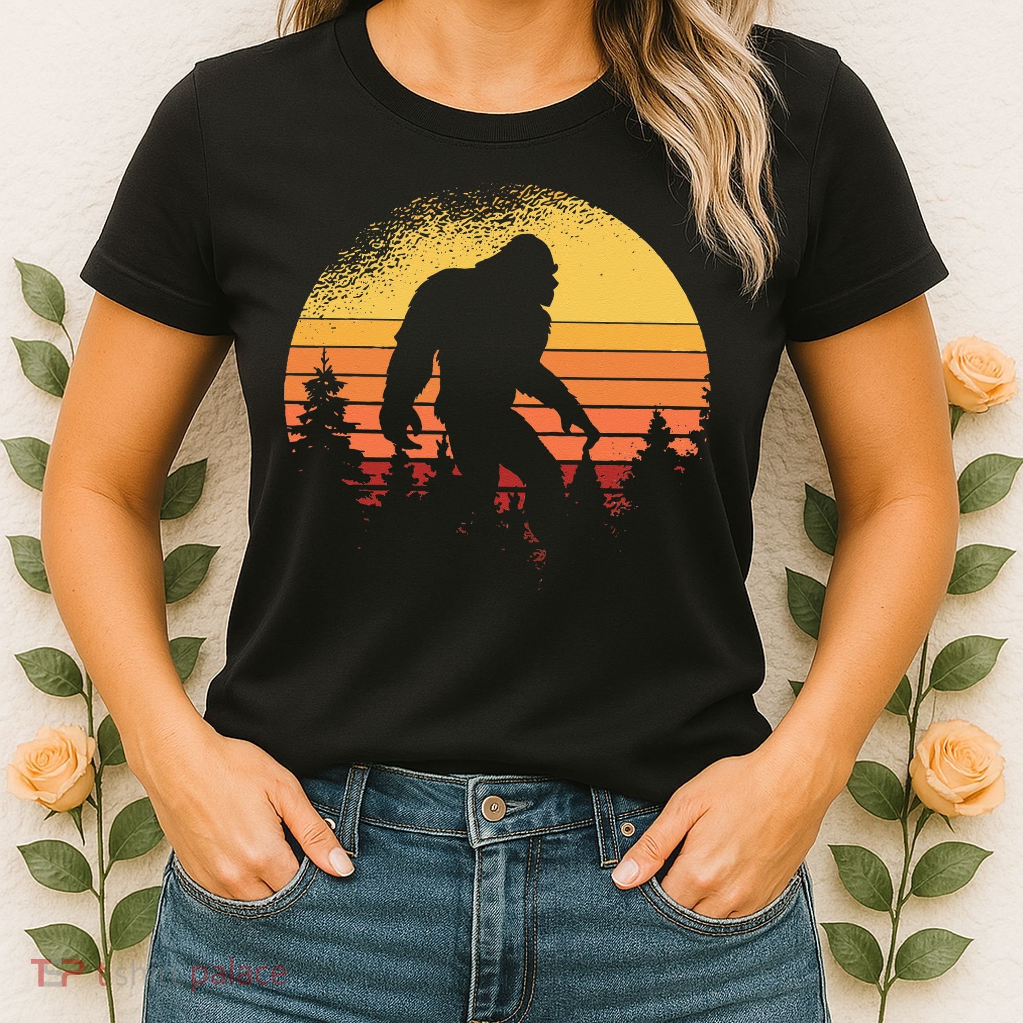 Retro Bigfoot Believer Silhouette Sasquatch Hide And Seek Women's T-Shirt