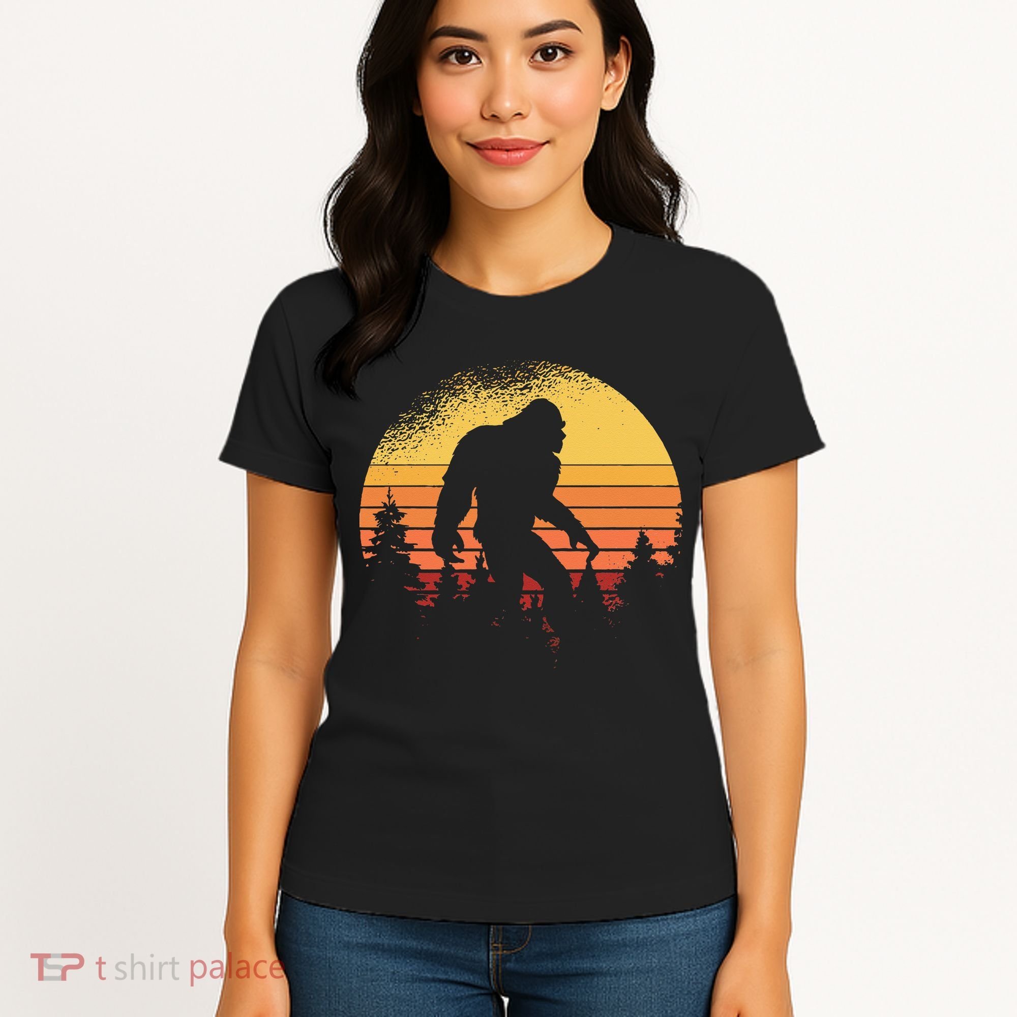 Retro Bigfoot Believer Silhouette Sasquatch Hide And Seek Women's T-Shirt