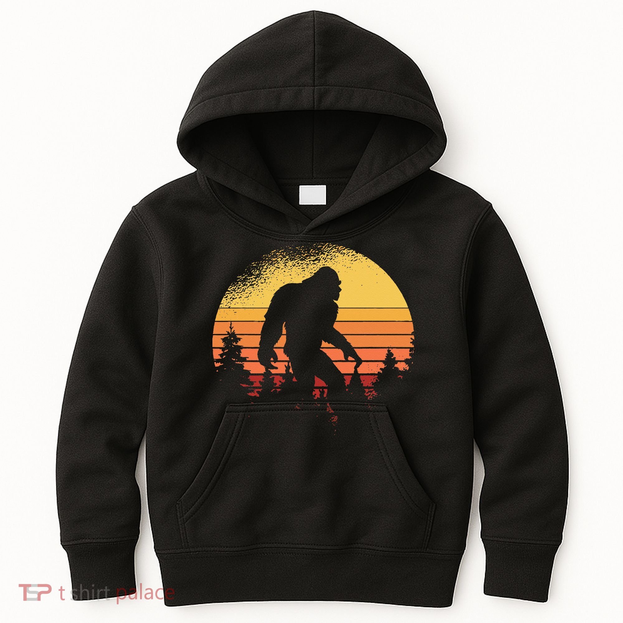 Retro Bigfoot Believer Silhouette Sasquatch Hide And Seek Kids Hoodie