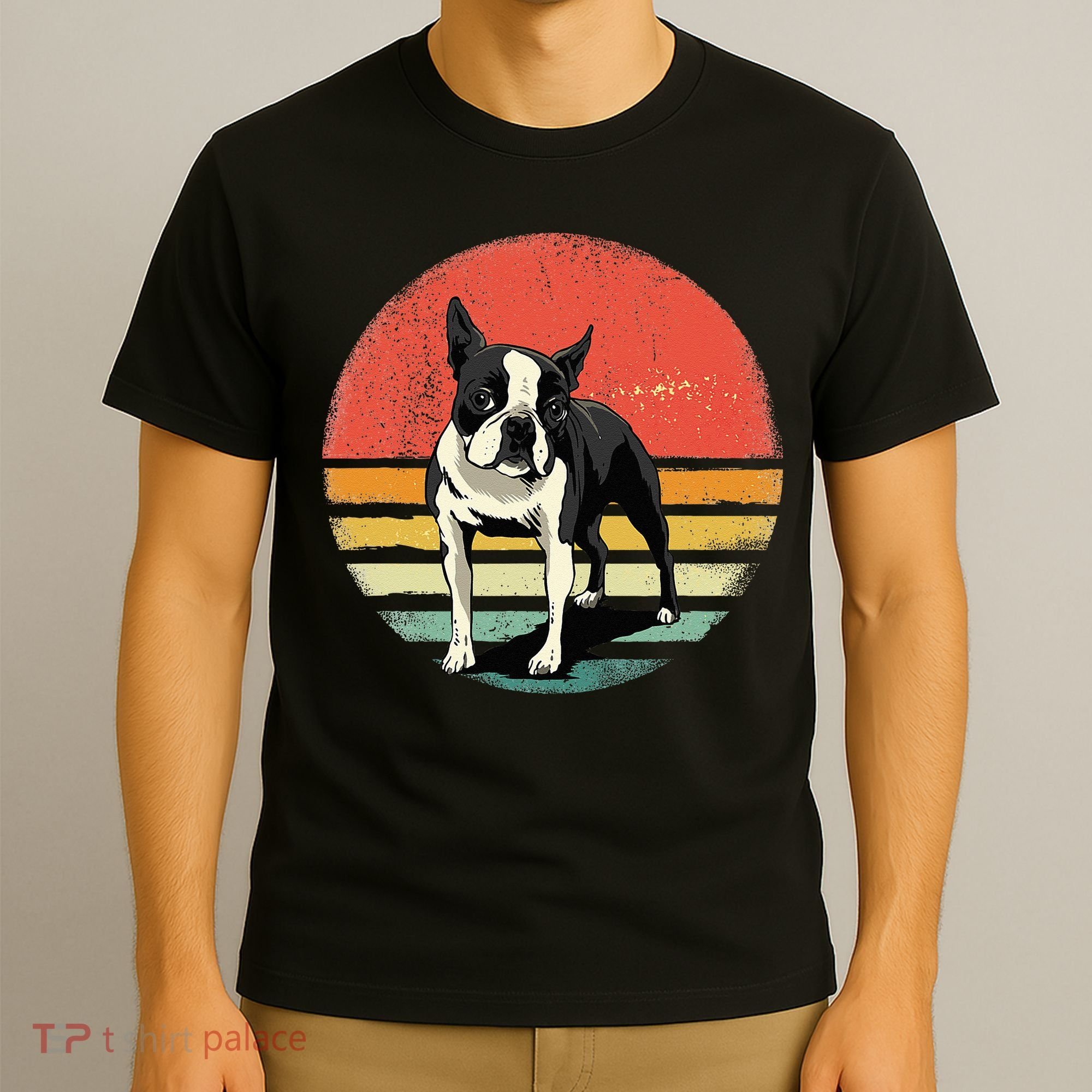 Retro Boston Bull Terrier Dog Puppy Boston Terrier Dad Mom T-Shirt