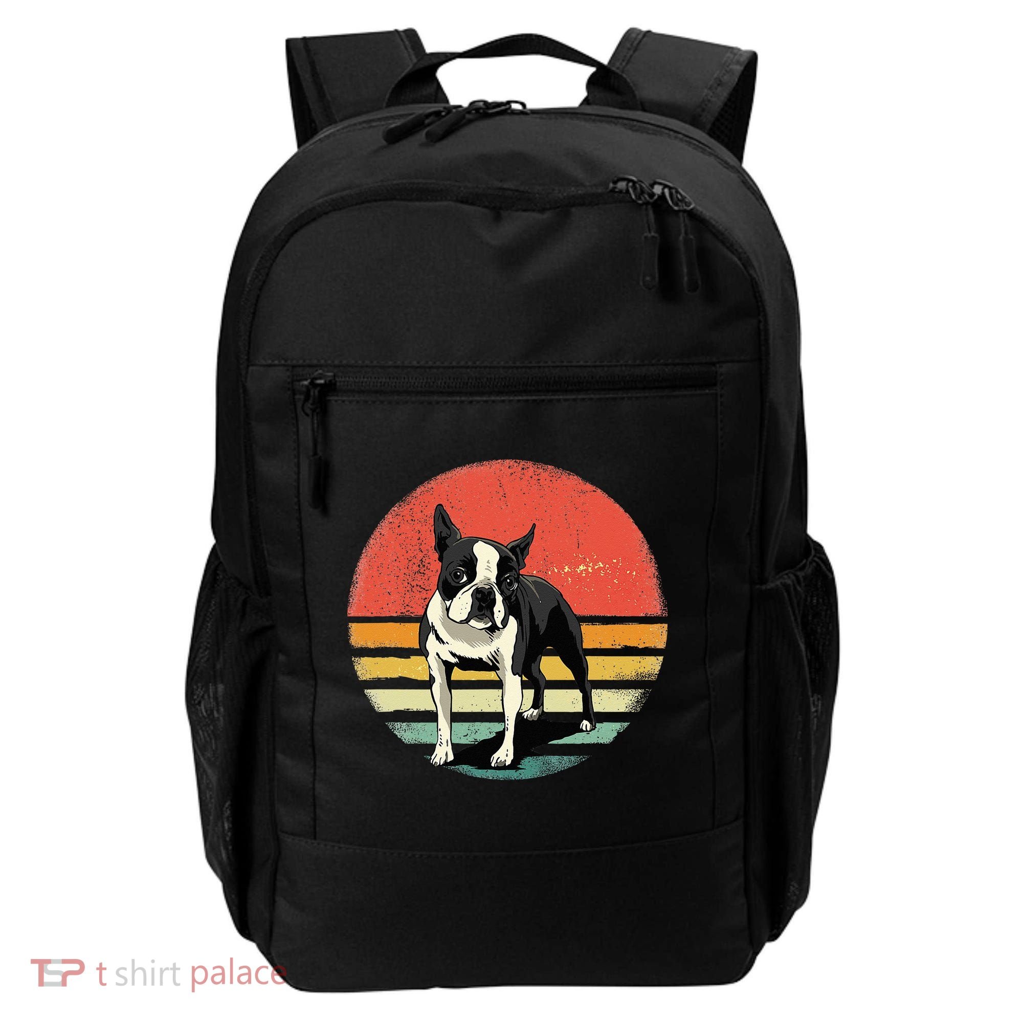 Retro Boston Bull Terrier Dog Puppy Boston Terrier Dad Mom Backpack