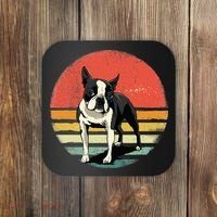 Retro Boston Bull Terrier Dog Puppy Boston Terrier Dad Mom Coaster thumb 0