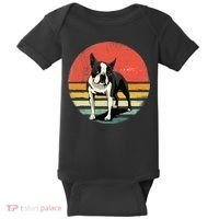 Retro Boston Bull Terrier Dog Puppy Boston Terrier Dad Mom Baby Bodysuit thumb 0