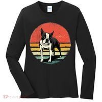 Retro Boston Bull Terrier Dog Puppy Boston Terrier Dad Mom Women's Long Sleeve Shirt thumb 0