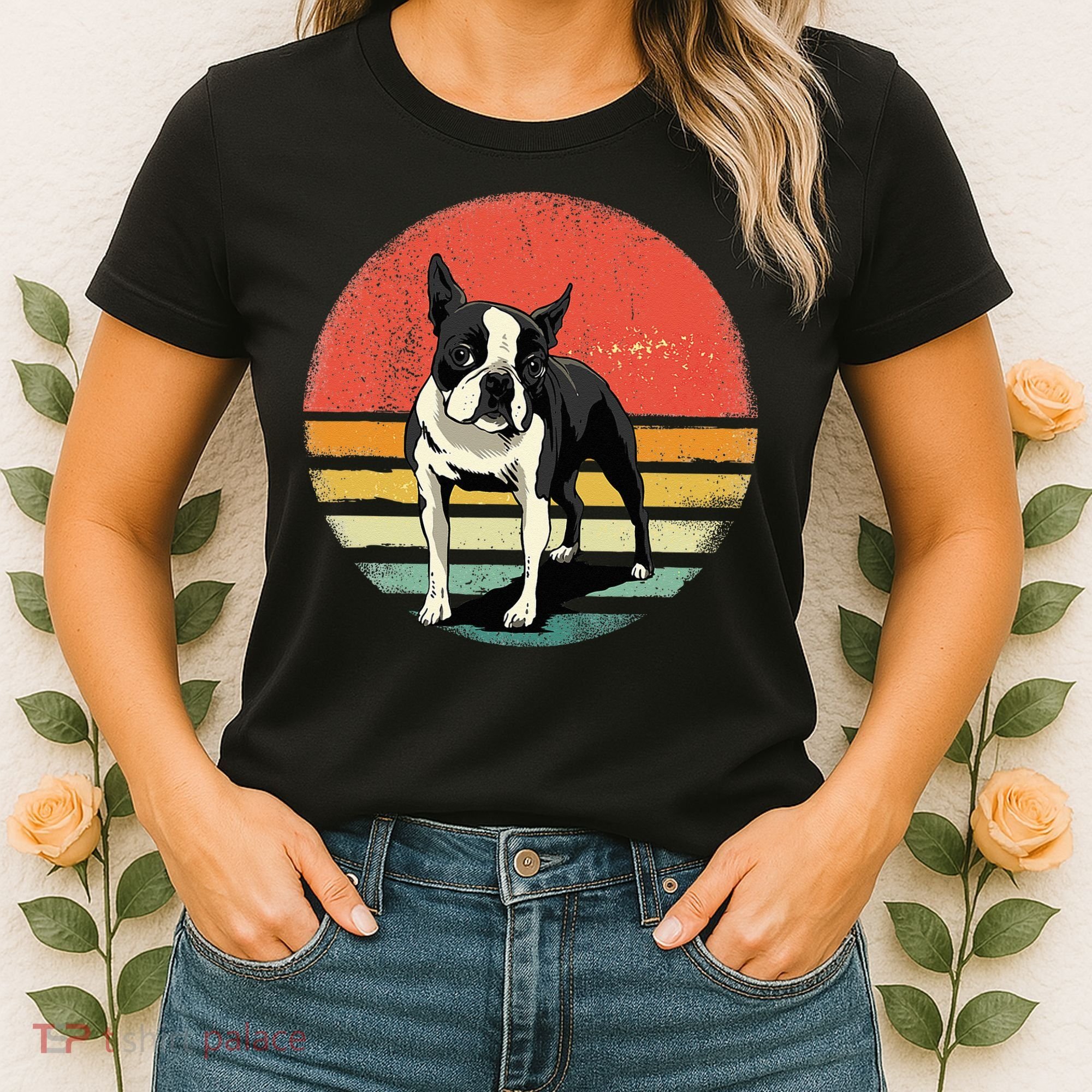 Retro Boston Bull Terrier Dog Puppy Boston Terrier Dad Mom Women's T-Shirt