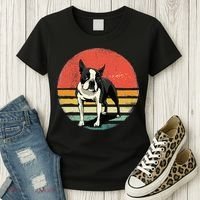 Retro Boston Bull Terrier Dog Puppy Boston Terrier Dad Mom Women's T-Shirt thumb 3
