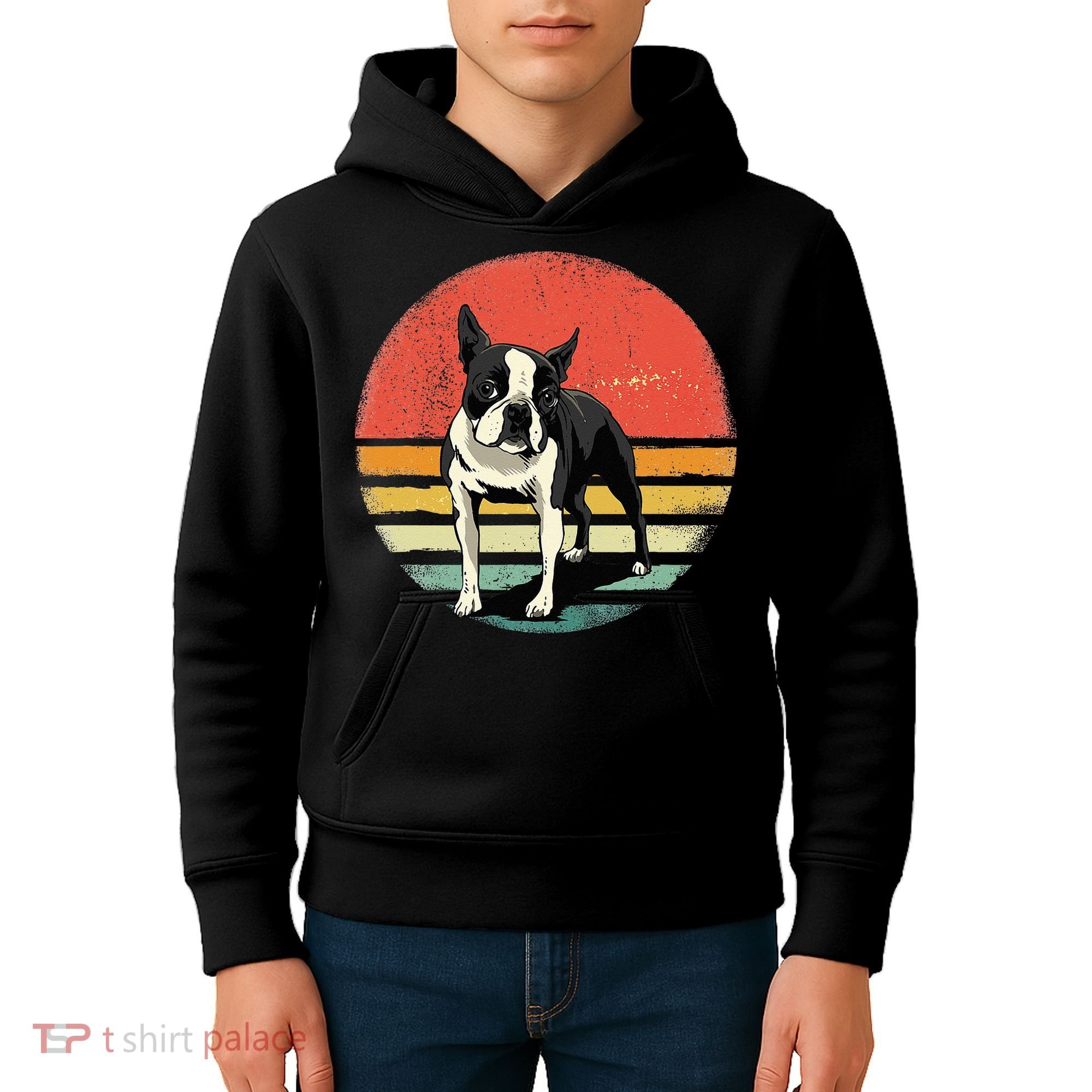 Retro Boston Bull Terrier Dog Puppy Boston Terrier Dad Mom Kids Hoodie