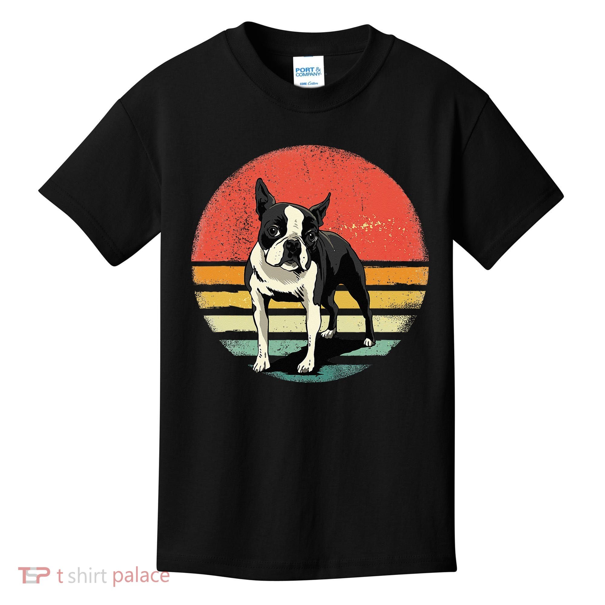 Retro Boston Bull Terrier Dog Puppy Boston Terrier Dad Mom Kids T-Shirt