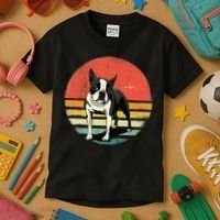 Retro Boston Bull Terrier Dog Puppy Boston Terrier Dad Mom Kids T-Shirt thumb 3