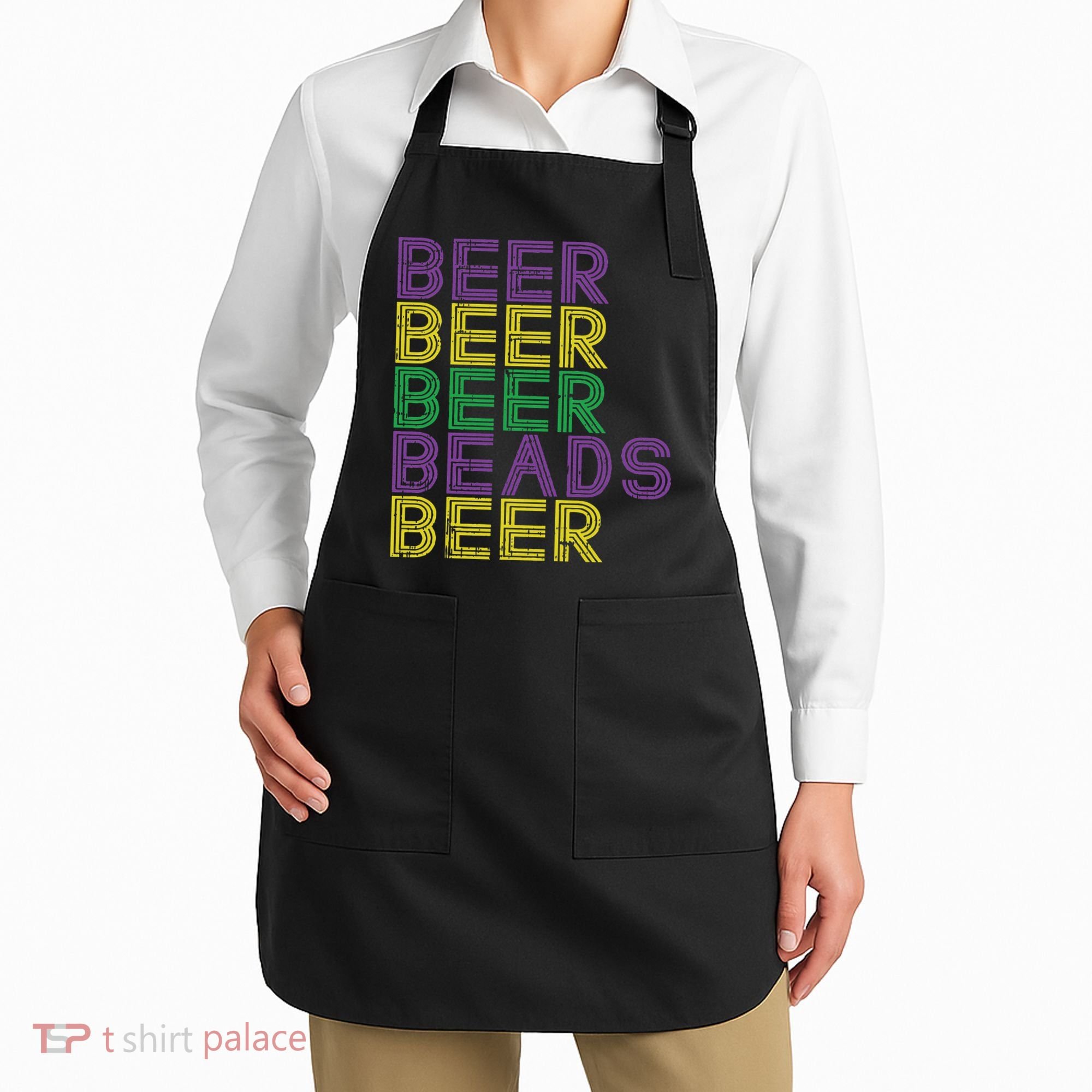 Retro Beer Beads Funny Mardi Gras Party Carnival Women Apron