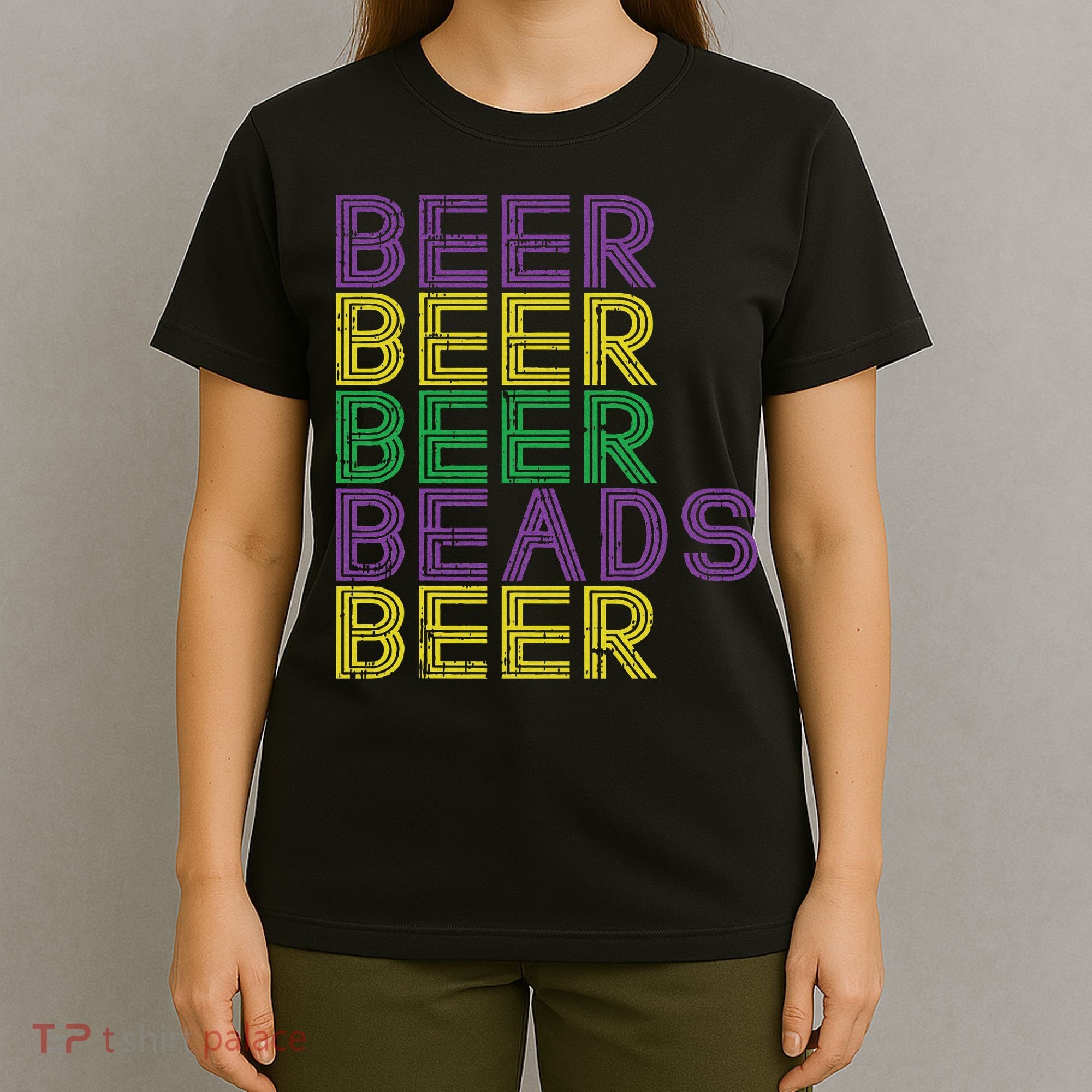 Retro Beer Beads Funny Mardi Gras Party Carnival Women T-Shirt