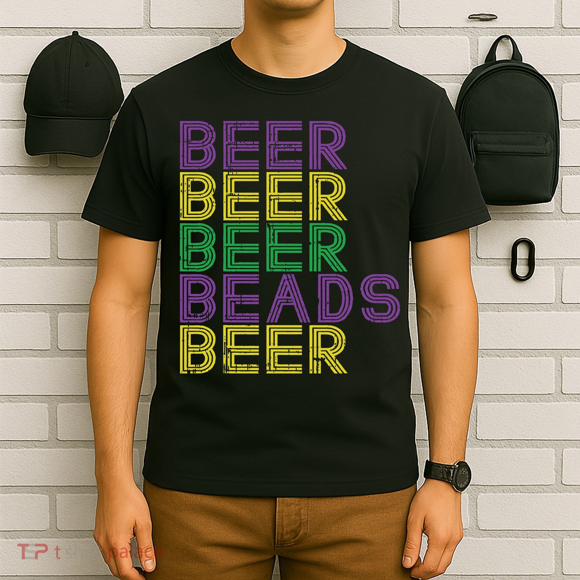 Retro Beer Beads Funny Mardi Gras Party Carnival Women T-Shirt