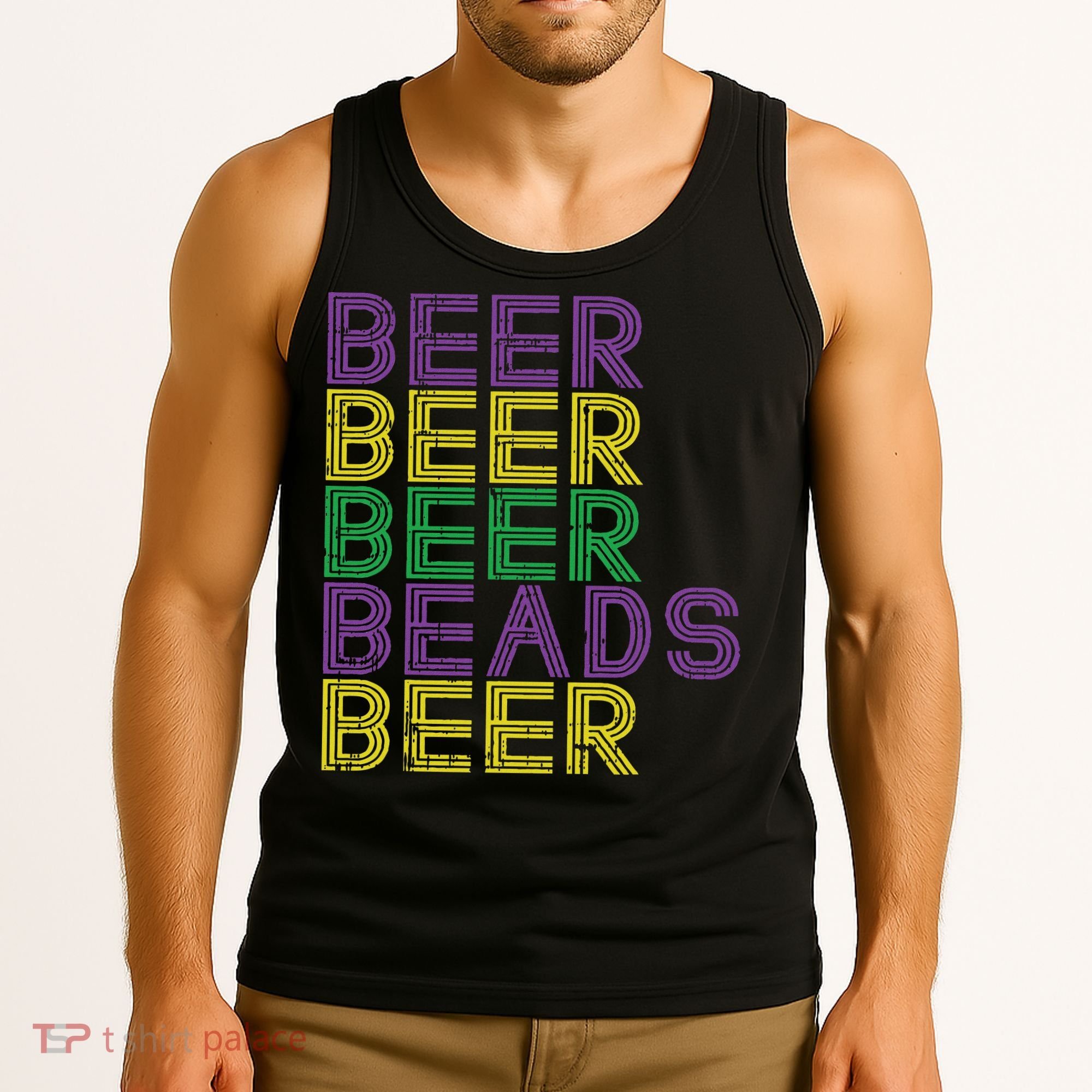 Retro Beer Beads Funny Mardi Gras Party Carnival Women Tank Top